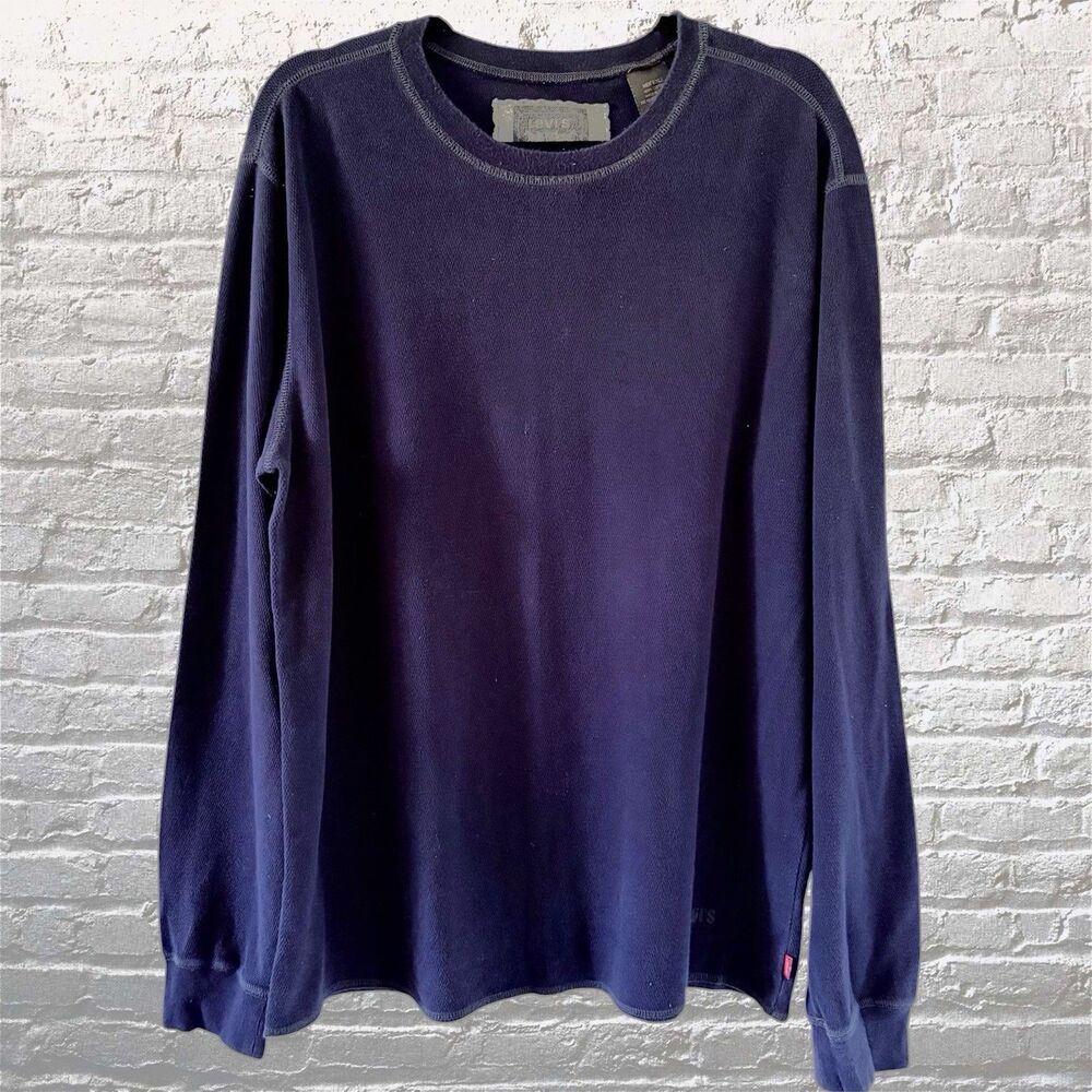 Levi's Mens Vintage Y2K Cotton Waffle Knit Long Sleeve Thermal Tee Blue Large L